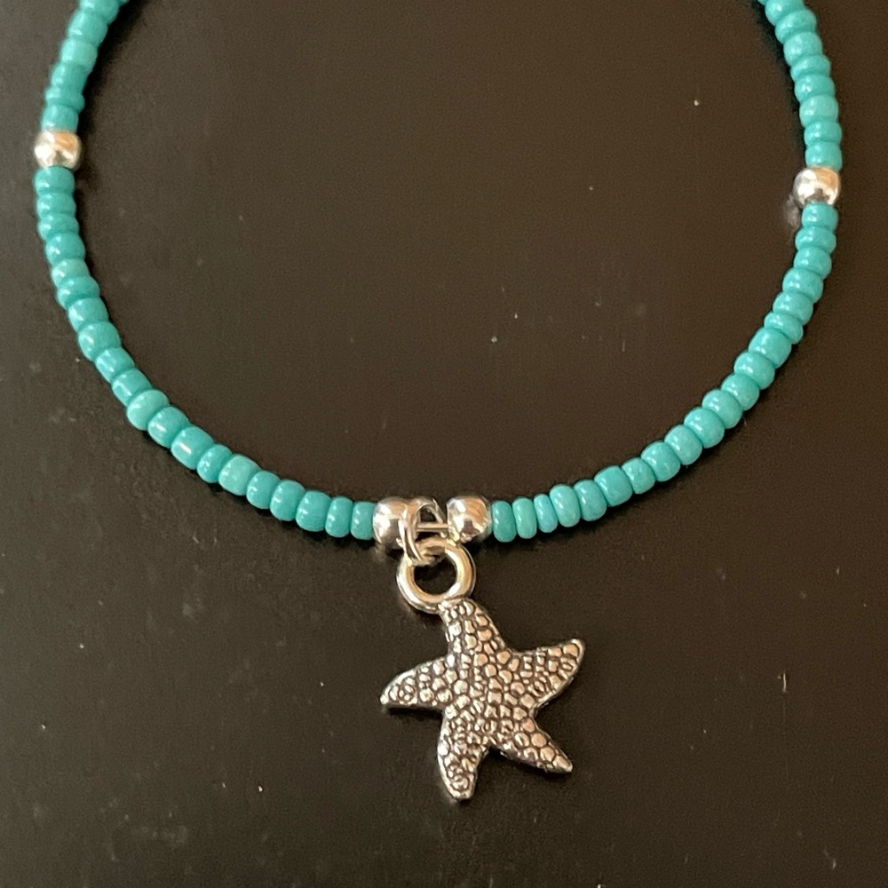 Turquoise Beaded Earrings with Starfish Charm - Picture 4 of 5